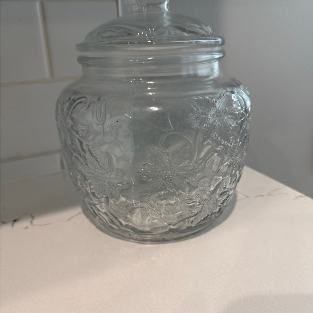 Clear Glass Jar with Floral Design beautiful princess house